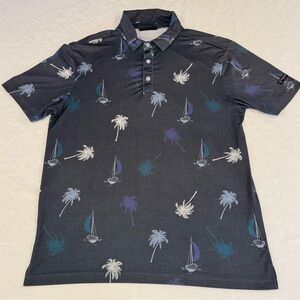 Yates Golf Men’s Performance Palm Tree And Sailboat Print Polo Size Medium